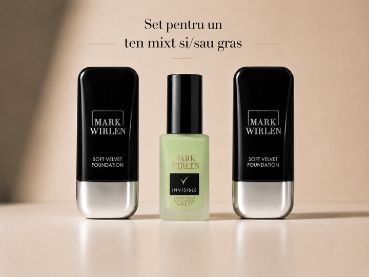 Set cu baza de machiaj Invisible Skin si fond de ten Soft Velvet Mark Wirlen